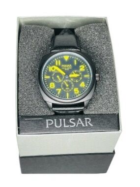 Pulsar New Men's Black Watch with Yellow Dial Accents